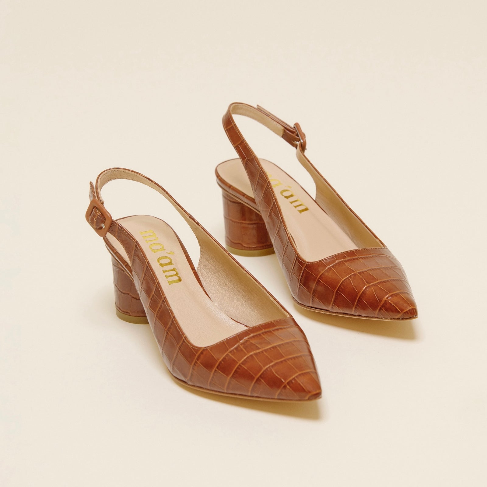 ココまま Crocodile Cognac Heels | Stacey | Ma'am Los Angeles