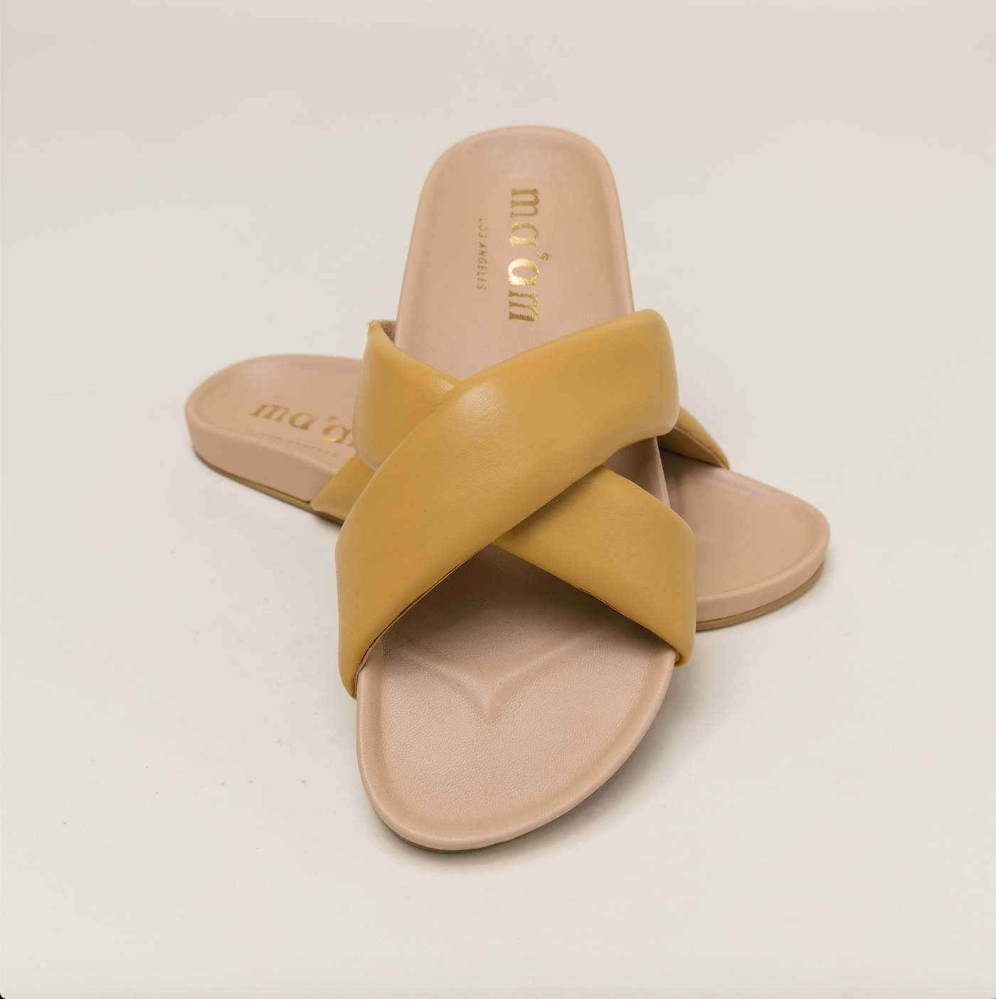 Italian Leather Slides | Mustard Flat Sandals | Ma'am Los Angeles